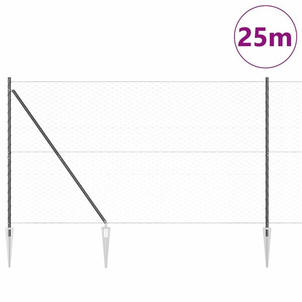 vidaXL Stup za ogradu Siva 25 x 1,5 m (mreža 50 mm) Čelik