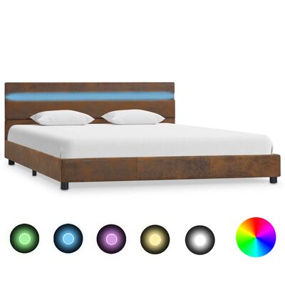 vidaXL Okvir za krevet od tkanine s LED svjetlom smeđi 140 x 200 cm