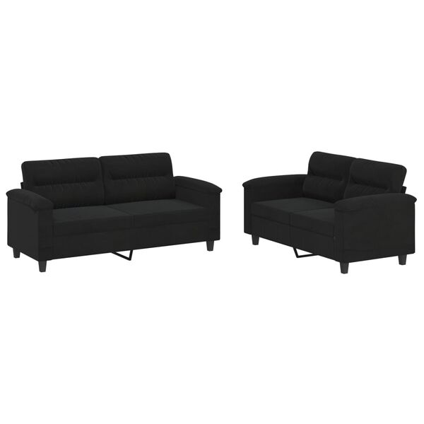 vidaXL 2-dijelni set sofa s jastucima crni od mikrovlakana