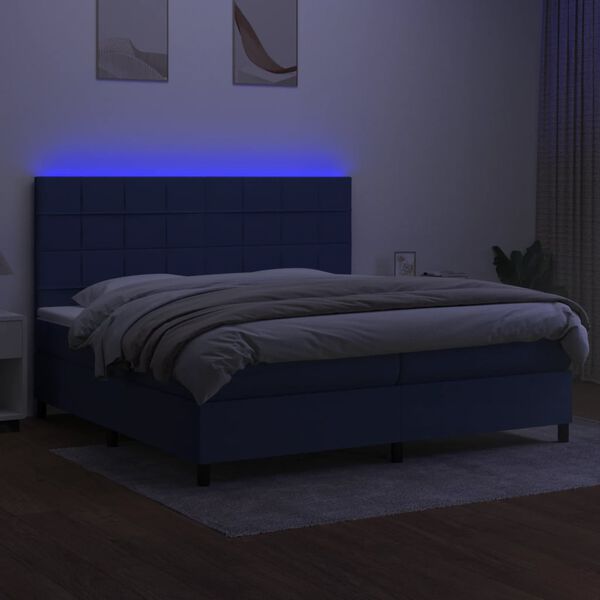 vidaXL Krevet box spring s madracem LED plavi 200x200 cm od tkanine