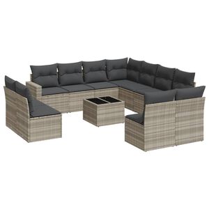 vidaXL 12-dijelni set vrtnih sofa poliratan s jastucima svijetlosivi