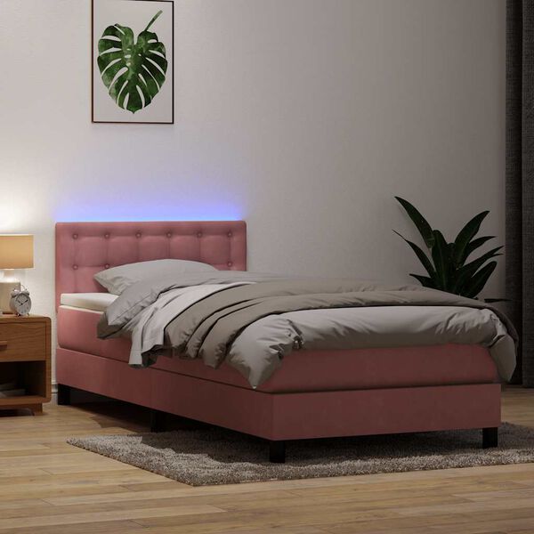 vidaXL Box Spring krevet s madracem i LED ružičasti 80 x 220 cm bar&scaron;unasti