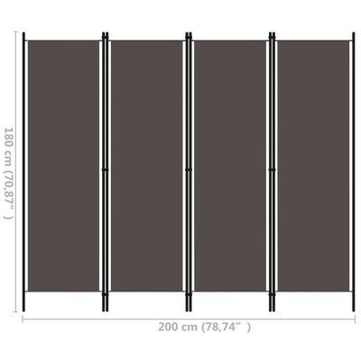 vidaXL Sobna pregrada s 4 panela antracit 200 x 180 cm
