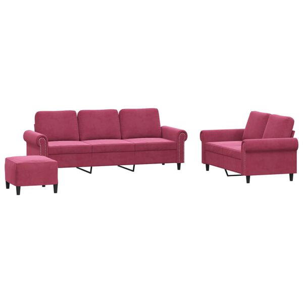 vidaXL 3-dijelni set sofa s jastucima crvena boja vina bar&scaron;unasti