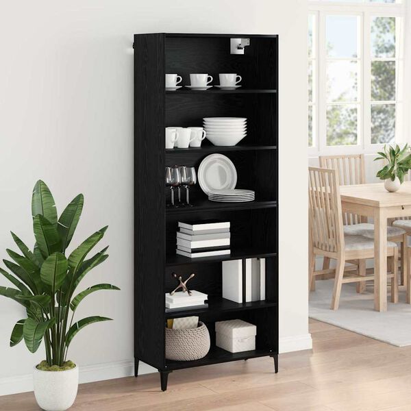 vidaXL Highboard Crni hrast 69,5 x 34 x 180 cm Konstruirano drvo