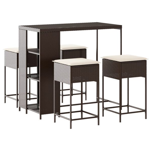 vidaXL 5-dijelni vrtni barski set od poliratana s jastucima smeđi