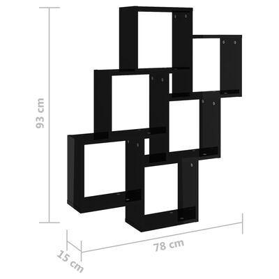 vidaXL Kockaste zidne police sjajne crne 78x15x93 cm konstruirano drvo