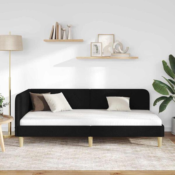 vidaXL Kutni okvir kreveta s uzglavljem Crna 90 x 190 cm tkanina