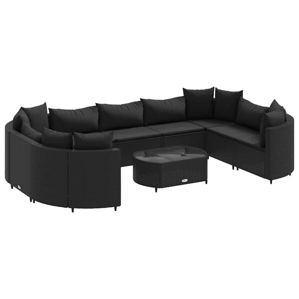 vidaXL 10-dijelni set vrtnih sofa s jastucima crni od poliratana