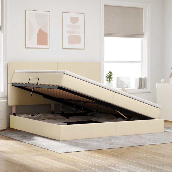 vidaXL Krevet s prostorom za pohranu s LED-om Krema 200 x 200 cm