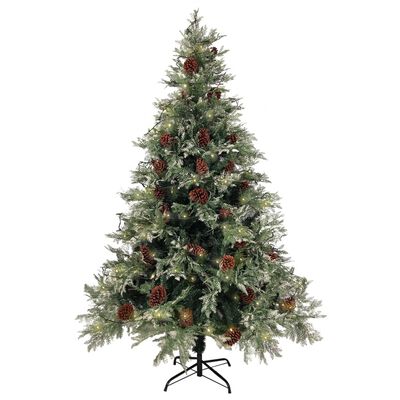 vidaXL Osvijetljeno božićno drvce i šiške zeleno-bijelo 150 cm PVC/PE