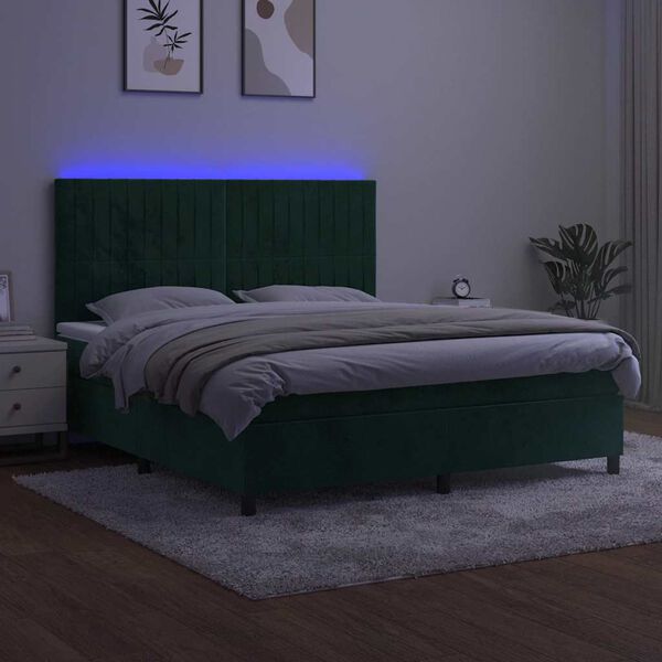 vidaXL Krevet box spring s madracem LED tamnozeleni 160x200 cm bar&scaron;un