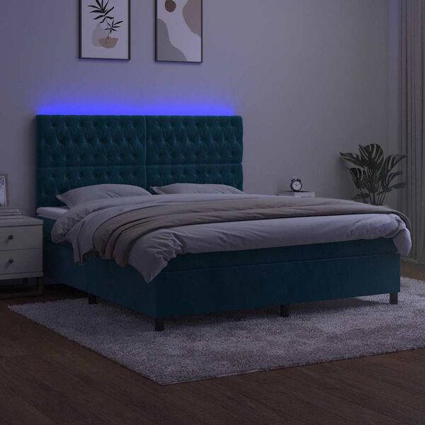 vidaXL Krevet box spring s madracem LED tamnoplavi 160x200 cm bar&scaron;un