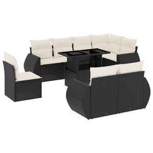 vidaXL 9-dijelni set vrtnih sofa s jastucima crni od poliratana