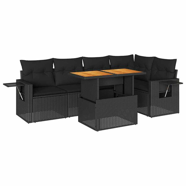vidaXL 6-dijelni set vrtnih sofa s jastucima crni od poliratana