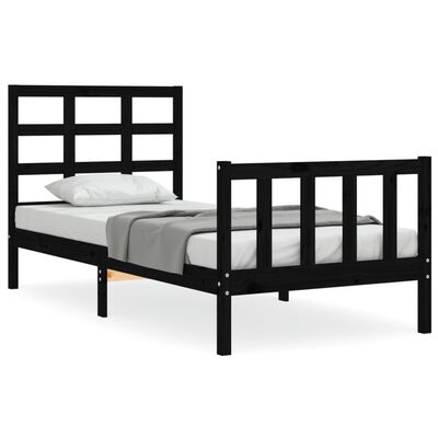 vidaXL Okvir kreveta s uzglavljem crni 90 x 200 cm od masivnog drva