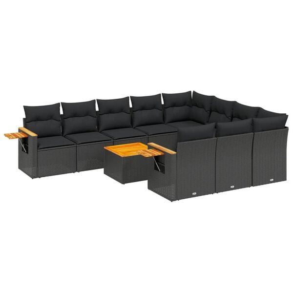 vidaXL 11-dijelni set vrtnih sofa od poliratana s jastucima crni