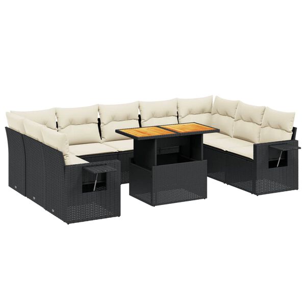 vidaXL 10-dijelni set vrtnih sofa s jastucima crni od poliratana