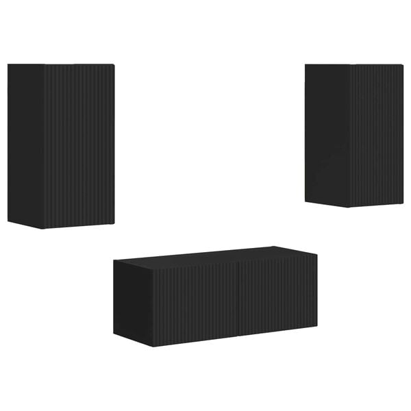 vidaXL Set TV komoda Zidne 2 pcs Crna Konstruirano drvo