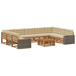 vidaXL Set vanjskih sofa 10 pcs Prirodna i bež Čvrsto drvo akacije