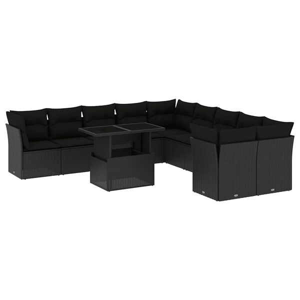 vidaXL 11-dijelni set vrtnih sofa od poliratana s jastucima crni