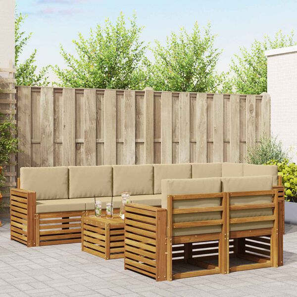 vidaXL Setovi sofa s jastukom 9 pcs Prirodna i bež Čvrsto drvo akacije