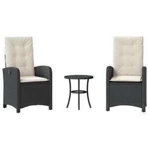 vidaXL 3-dijelni bistro set s jastucima crni od poliratana