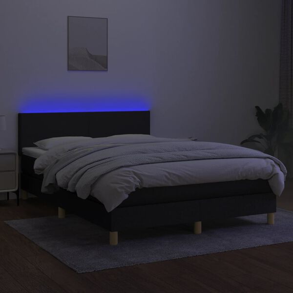 vidaXL Krevet box spring s madracem LED crni 140x200 cm od tkanine