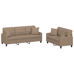 vidaXL 2-dijelni set sofa s jastucima boja cappuccina od umjetne kože