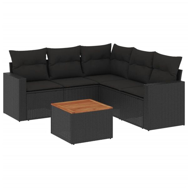 vidaXL 6-dijelni set vrtnih sofa s jastucima crni od poliratana