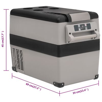 vidaXL Prijenosni hladnjak s ručkom i adapterom crno-sivi 45 L PP i PE