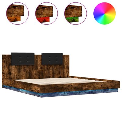 vidaXL Okvir kreveta s uzglavljem LED boja dimljenog hrasta 180x200 cm