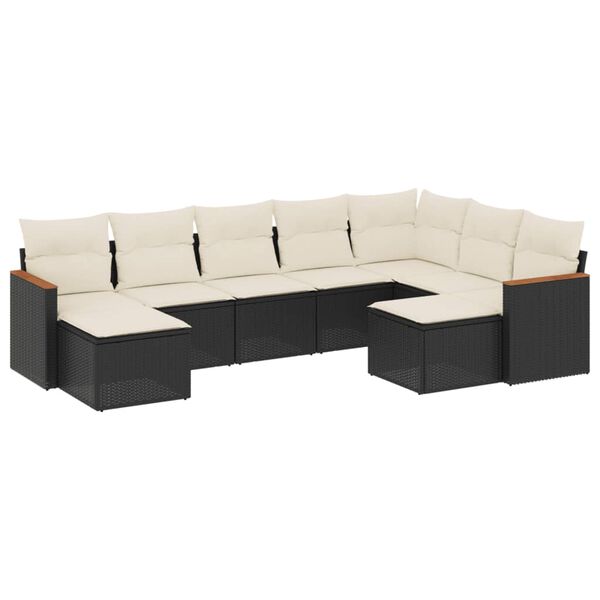 vidaXL 9-dijelni set vrtnih sofa s jastucima crni od poliratana