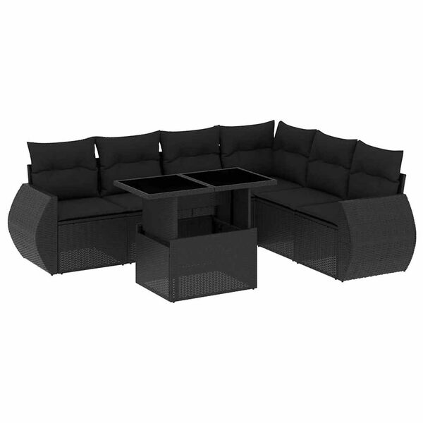vidaXL 7-dijelni set vrtnih sofa od poliratana s jastucima crni