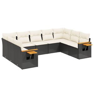 vidaXL 9-dijelni set vrtnih sofa s jastucima crni od poliratana