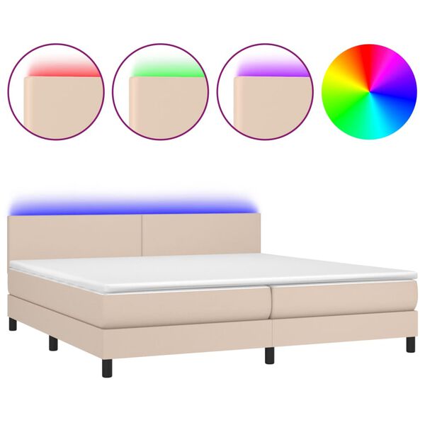 vidaXL Krevet box spring madrac LED cappuccino 200x200cm umjetna koža