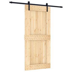 vidaXL Klizna vrata Prirodna i crna 95 x 210 cm Čvrsta borovina