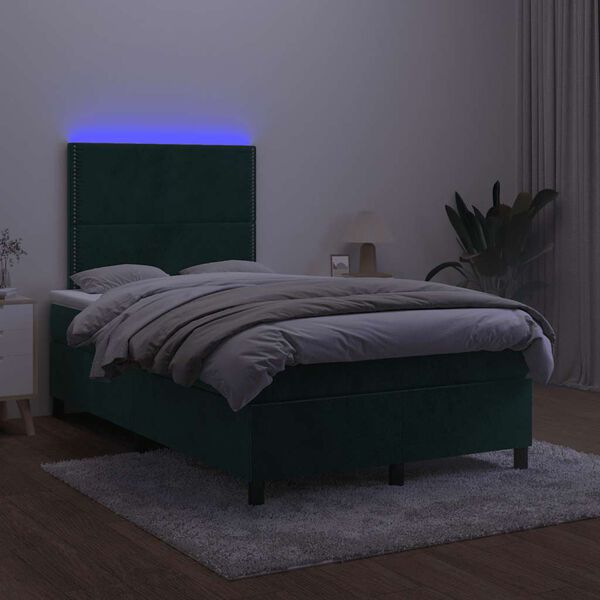 vidaXL Krevet box spring s madracem LED tamnozeleni 120x200 cm bar&scaron;un
