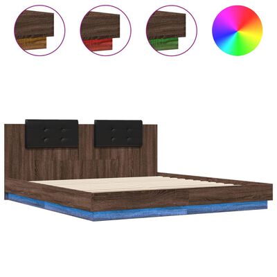 vidaXL Okvir kreveta s uzglavljem LED boja smeđeg hrasta 160 x 200 cm