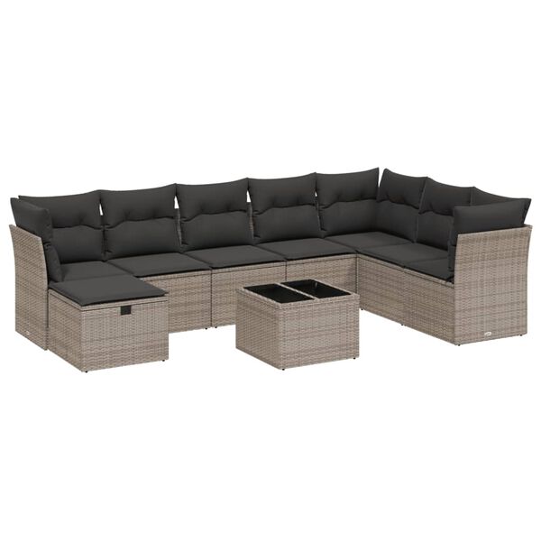 vidaXL 9-dijelni set vrtnih sofa od poliratana s jastucima sivi