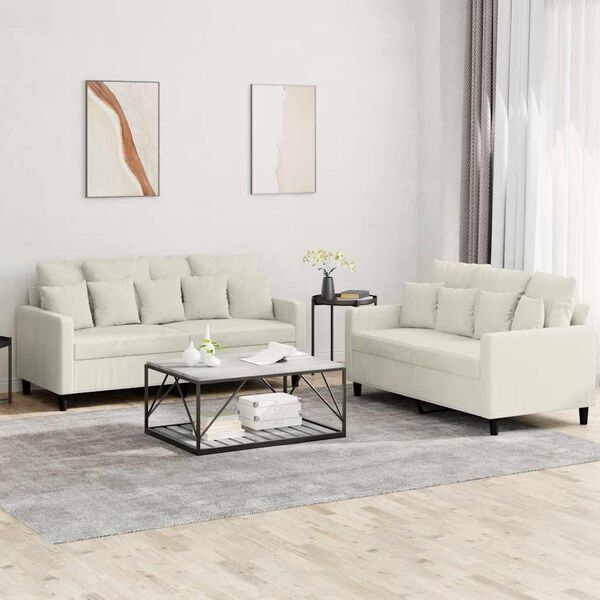 vidaXL 2-dijelni set sofa s jastucima krem bar&scaron;unasti