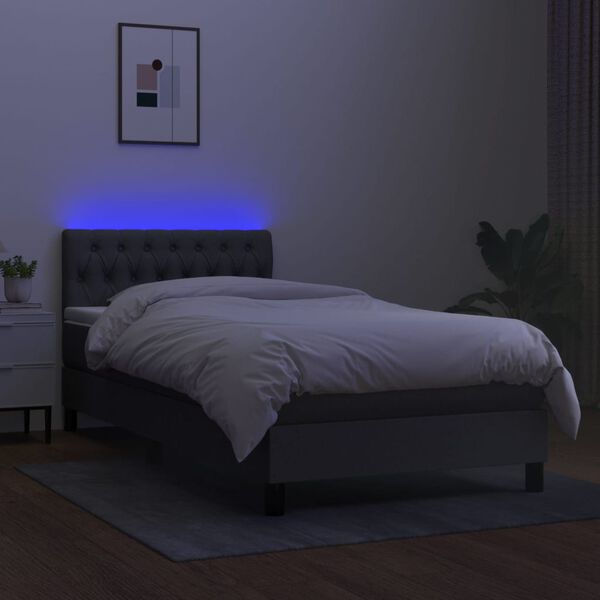 vidaXL Krevet box spring s madracem LED tamnosivi 100x200 cm tkanina