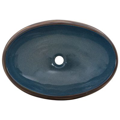vidaXL Nadgradni umivaonik smeđe-plavi ovalni 59x40x15 cm keramički