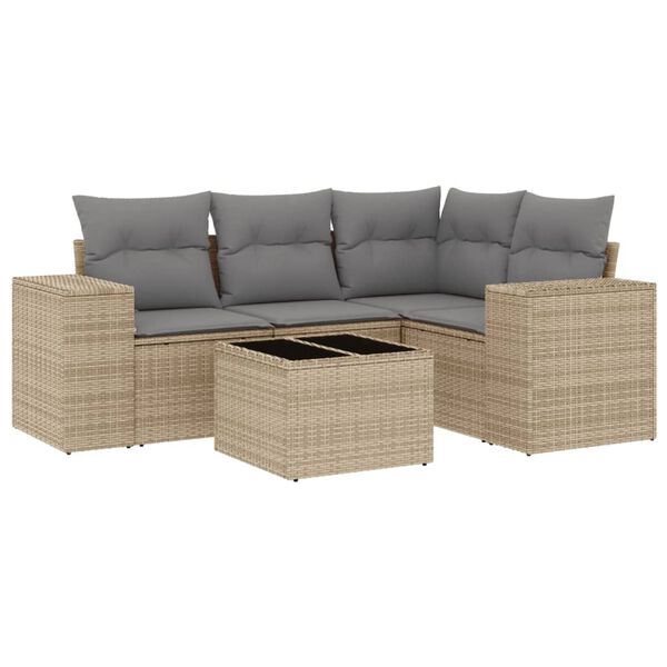 vidaXL 5-dijelni vrtni set sofa s jastucima bež od poliratana