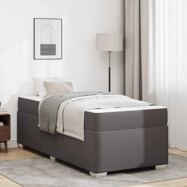 vidaXL Krevetna konstrukcija s madracem Siva 90 x 190 cm tkanina