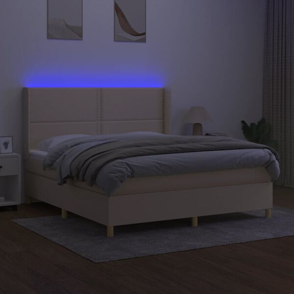 vidaXL Krevet box spring s madracem LED krem 180x200 cm od tkanine
