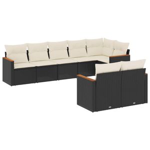 vidaXL 8-dijelni set vrtnih sofa od poliratana s jastucima crni