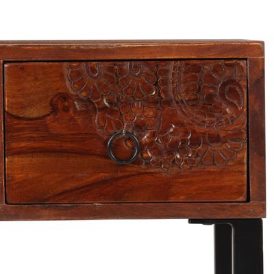 vidaXL Radni stol od masivnog drva šišama i prave kože 117x50x76 cm