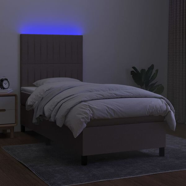 vidaXL Krevet box spring s madracem LED smeđesivi 90x190 cm tkanina