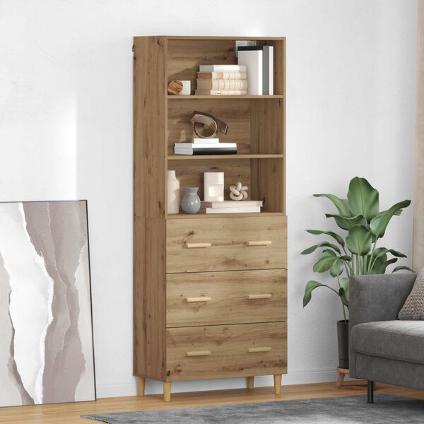 vidaXL Highboard s ladicama Umjetnički hrast 69,5 x 32,5 x 180 cm